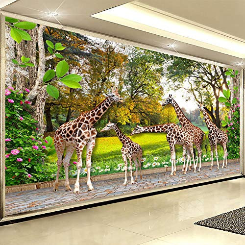 Hd Tierwelt Giraffe Wald Fototapete 3D Stereo Hintergrund Wandbild Kinderzimmer Wohnzimmer Schlafzimmer Wohnkultur Tapete,350(W)*256(H)Cm