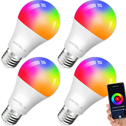 ANTELA Alexa Lampe WLAN Glühbirne E27, 9W LED RGB Birne, Warmweiß (2700K) Kaltweiß (6500K), APP Steuern Kompatibel mit Alexa, Google Home, 4 PCs