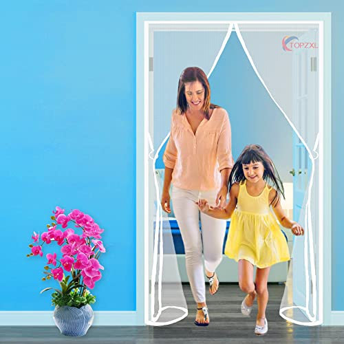 Magnetic Screen Door for Single Door, 70x225cm Magnets Mesh Screen Door Magnets, Retractable Door Screen Magnetic Closure for Sliding Front Doorway, White, 663 Size