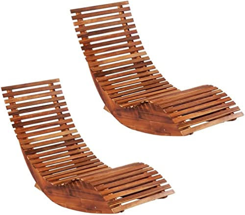 KOIECETA 2X Akazienholz Sonnenliege Gartenliege Holzliege Liegestuhl Saunaliege Gartenmöbel Relaxliege Liege Schaukelstuhl Schwungliege Garten 149x60x86cm