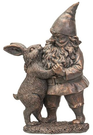 Pacific Giftware Gartenzwerg Tanzt mit Hase | Deko Figur Garten Zwerg bronzefarben