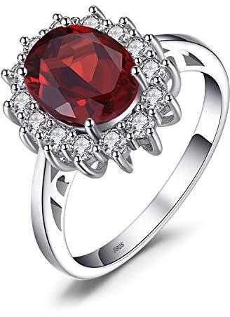JewelryPalace Prinzessin Diana Kate Middleton Edelstein Echt Garnet Ringe, Verlobungsring Eheringe Promise Verlobung Ring Silber 925 Damen, Silberringe Antragsring Ringe, Damen Schmuck 55