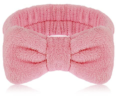 WLLHYF Spa Stirnband Gesicht waschen Stirnbänder Frauen Haare Bands Bogen Stirnband für Waschen Gesicht Dusche Hautpflege Soft Flanell Make-up Haar Band (Korea-Rosa)