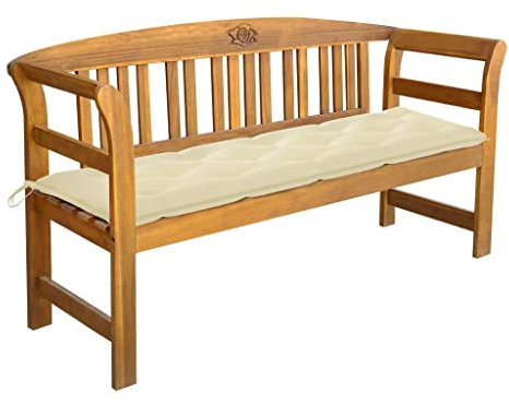 Gartenbank Friesenbank, Parkbank, Gartenbank mit Auflage 157 cm Massivholz Akazie Deko Blumenbank Ideal für Garten und Stadt Creme