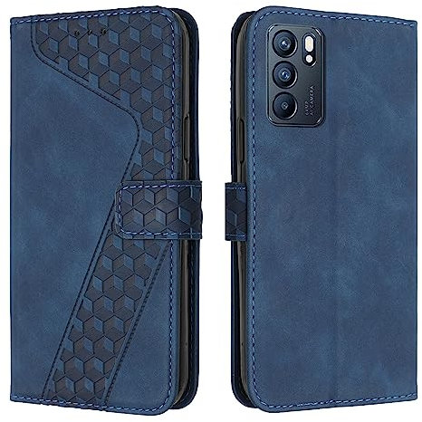 YIRRANZD Custodia per Oppo Reno 6 5G, Cover a Libro in Pelle PU con Slot Cart e Silicone TPU Bumper, Flip Caso Portafoglio Cover per Oppo Reno 6 5G (Blu)