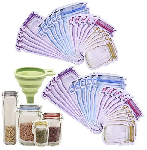 2023 New Reusable Mason Bottle Ziplock Bags,12/20/40 pcs Reusable Mason Jar Ziplock Bags,Mason Bottle Zip Lock Bags (Color : 40Pcs)