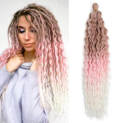 Dsoar Deep Twist Crochet Hair Wasserwelle Twist Haarbündel Synthetische lockige Flechtfrisur Haarverlängerung Ombre Kinky Curl Flechthaarteil, 22 Zoll 3 Packungen