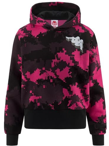 Kappa - Felpa con Zip, Donna, Nero, Cotone, SPORT STREET, AUTHENTIC GRAPHIK GRACE, Taglia: XS