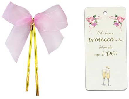 Prosecco Hen Party Tags, Hen Do Favor Tags, Hen Do Prosecco Bottle Labels, Bachelorette Spa Party Drink Goodie Bags Supplies with Pink Bows (Set of 30)