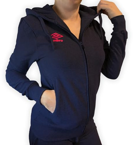 Umbro - Felpa da Donna Garzata Invernale in Caldo Cotone con Cerniera, con Cappuccio, Tuta Donna in Cotone Felpato, Sportiva, Casa, Palestra, Jogging, Tempo Libero (M, Blu Navy)