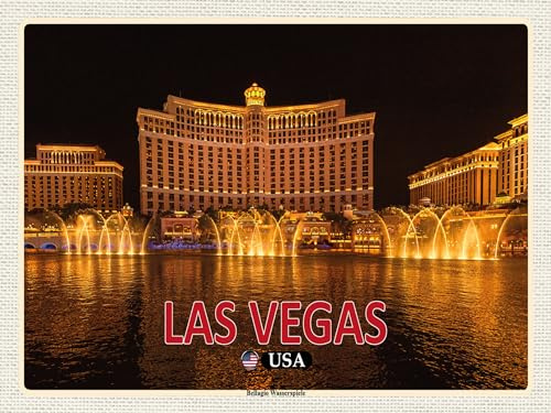 AGDeko® Blechschild 40x30 cm Las Vegas USA Bellagio Wasserspiele zum Aufhängen oder Stellen Raum Dekoration