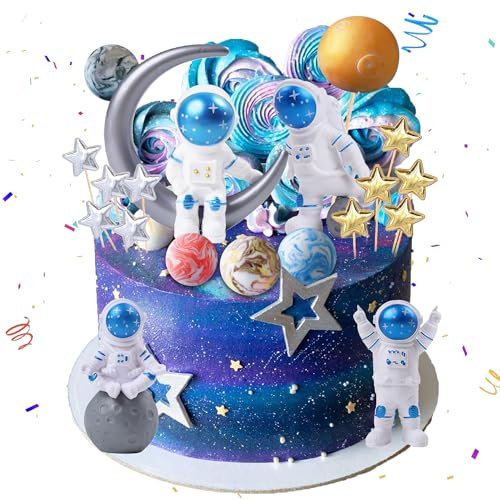 Topper per torta spaziale topper per cupcake astronauta figurine topper compleanno spazio esterno decorazioni per feste a tema pianeta topper per torta a stella per feste per bambini forniture per
