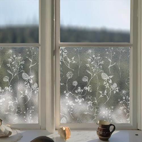 ChicSkin Kunstgeätztes Glas Folie, Klee Wildblume Blume fensterfolie Blickdicht, Fensterfolie sichtschutz, milchglasfolie Fenster statische fensterfolie Geeignet für Wohnzimmer Schlafzimmer 58X120CM