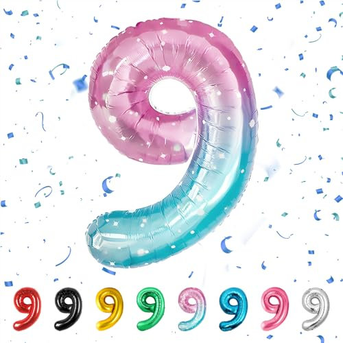balloon Geburtstag zahlen Farbverlauf luftballon 9 jahre | Folienballon 9 -Riesen Folienballon in 40 - 101cm Geburtstagsdeko - Ballon Zahl Deko zum Geburtstag - fliegt mit Helium