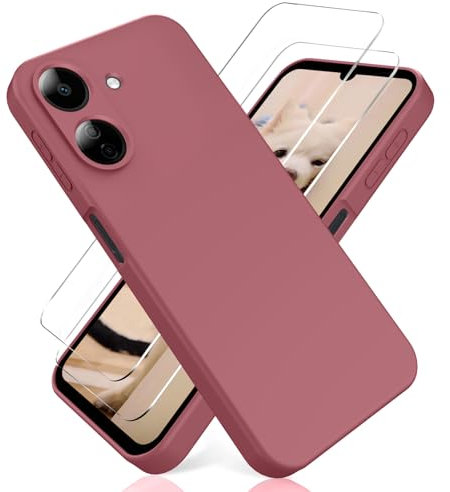 YiKaDa - Hülle für Redmi 13C & [2 Stück] Schutzfolie, Ultradünnes Weiches TPU Silikon Schutzhülle - Tiefes Rosa