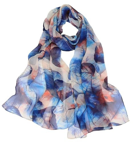 GWAWG Sommerschal Damen Dünn Chiffon Schal Leicht Laubblau für Strand Alltag Party Bankett
