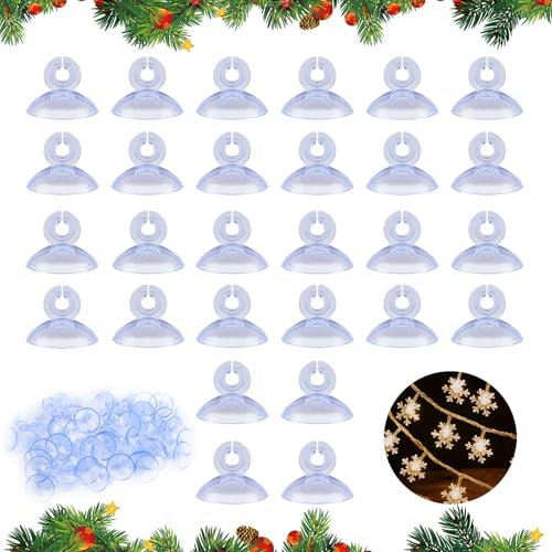 ZIGefofo 60 Piezas Ventosa Pequeña Transparentes con Ranura Ø 25mm Ventosas de Plástico Ventosas para Colgar Guirnaldas Luces Exterior para Decoración del Hogar, Cocina, Fiesta, Navidad, Pascua