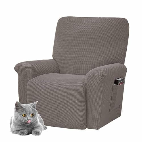 YWQJL Relaxsessel Sesselbezug Stretchhusse, Stretch Relaxsofa Bezüge Liegestuhlbezug 1/2/3 Sitzer Relaxsofa Schonbezüge mit Seitentasche, Relaxsessel bezüge Elastisch,grau-braun(A)