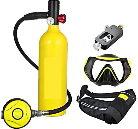 DIKAMAN Mini Bouteille de plongée, Bouteille D'oxygène De Plongée sous-Marine Capacité 1L Respirateur De Plongée Portable pour l'exploration sous-Marine et Le Sauvetage(Giallo)