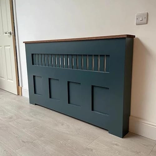 Radiator Cover with a Solid Oak Top and Panel Fretwork - Hague Blue (X-Large)