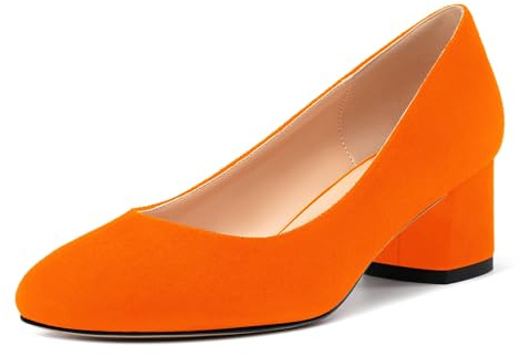 RLYGHWAO Women's Pumps, Round Closed Toe Low Chunky Heels, Fashion Slip On Comfort Solid Faux Suede Pump Shoes for Women