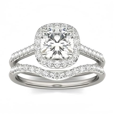 BEBEWO 9k/14k/18k Gold Moissanite Engagement Rings Set for Her, 1ct Cushion Cut VVS1 Clarity D Color Moissanite Halo Ring Weddings Anniversary Jewellery Bridal Gifts for Women