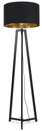 ValueLights | Black Wood Tripod Floor Lamp with Black/Gold Drum Lampshade Living Room Light | Floor Lamps, Home Décor & Improvement Essential | Included LED Bulb
