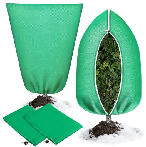 Annyswit 2 Pcs Housses d’Hivernage pour Plantes, 80 x 120 cm, Voile Hivernage 70 g/m² avec Fermeture Éclair et Cordon de Serrage, Protège Contre Le Gel, Le Vent et Les Oiseaux, Réutilisable