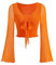 SweatyRocks Women's Crop Top V Neck Casual Long Sleeve T-Shirts Crop Tops with Bell Sleeves, orange, M