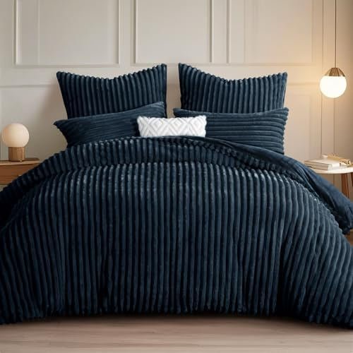 RUIKASI Winter Flanell Bettwäsche 220 x 240 Blau 3teilig, Plüsch und Warm | Kuschelige Flauschige Winterbettwäsche, Cord Teddy Fleece Cashmere-Touch Bettbezug mit Reißverschluss + 2 Kissenbezug 80x80cm