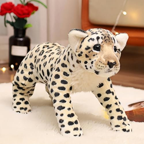 champracer Tiger Kuscheltier Realistische Tiger Plüschtier Süßes Leopard Kuscheltier Stofftier Geparden PlüschLöwe Gemütliches Schmusetie Geschenk für Kinder Jungen Mädchen (39cm,Leopard)