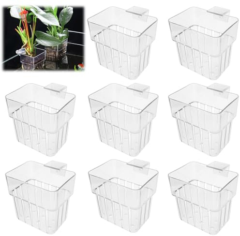 WANDGU 8 Stück Aquarium Pflanzenhalter: Pflanzenständer für Aquarien, Acryl Transparent Hängende Aquarienpflanze Tassen Hängender Wasserpflanzer für Aquarium Aquaponic Pflanzenzucht