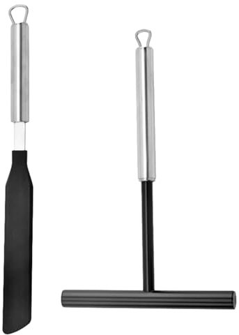 Crepe Spreader and Spatula Kit, Non-Stick Pancake Scraper, Stainless Steel Metal Crepe Cooking Utensils, Baking Tools for Kitchen, Ideal for Pancakes, Crepes, and Pancake Stands,35x15cm