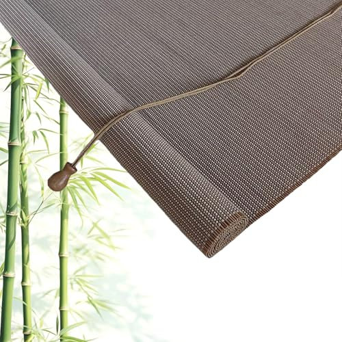Generisch Retro Bambusrollo Outdoor Innen 40-200cm Breit, Natürliche Bambus-Rollo Raffrollo, 70% Verdunkelungsrollo für Türen & Fenster(Grau,B100 x H120cm)