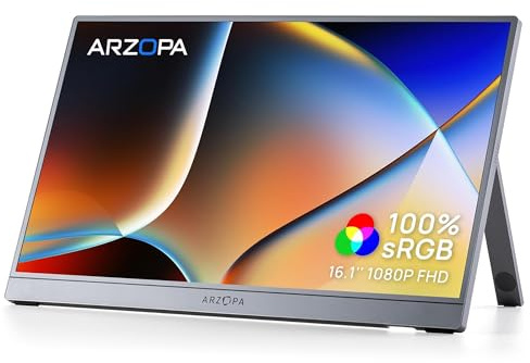ARZOPA Ecran Portable 16,1 FHD 1080P, Moniteur Portable IPS 100% sRGB avec Pied Réglable, Affichage Ultra-Mince à Gamme de Couleurs Étendue pour Bureau et Divertissement – Z1C Gris