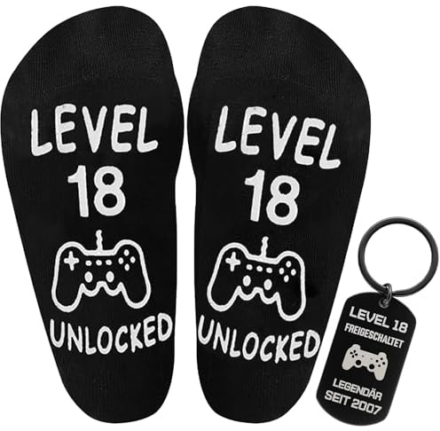 PangWuu 18 Geburtstag Junge, 2 Stück Geschenkset Schlüsselanhänger und Socken, Geschenk zum 18 Geburtstag für Jugendliche, 18. Geburtstag Geschenk für Sohn, Bruder oder Freund