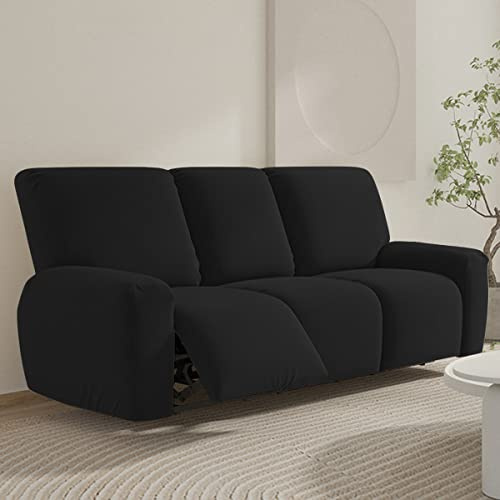 Relaxsessel Bezüge 3 Sitzer für Sessel mit Taschen Stretch Relaxsessel Schonbezug für elektrische Sessel Sofabezüge für das Wohnzimmer (3 Sitzer schwarz)