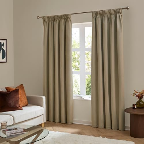 furn. The Ultimate Velvet Blackout Pencil Pleat Curtains (Mocha-229x229cm) | Soft Stylish Light Blocking Thermal Matte Velvet Curtain Pair
