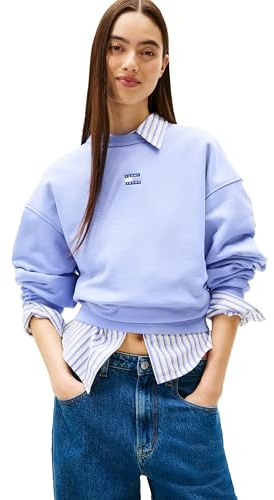 Tommy Jeans Damen Medium Weight Pullover Crewneck with Center Embroidered Flag Logo Sweatshirt (1er Pack)
