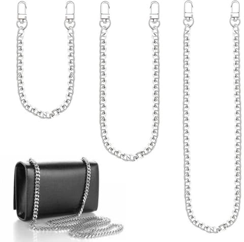 JYNVO 3 Pezzi Catena per Borsa a Tracolla Set, per Borsa in Metallo, Tracolla per Borse, Sostituzione Cinghia a Spalla, per Portafoglio con Fibbie - 40/60/120cm, Argenteo