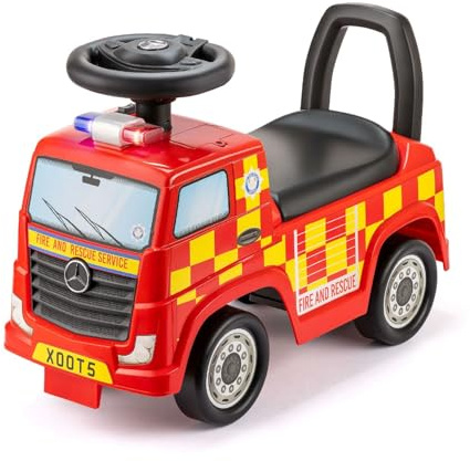 Xootz Mercedes-Benz Fire Engine Foot to Floor Ride On, Kids Manual Ride On Car with Lights and Horn, Official Licensed Mercedes Truck for Kids Ages 18 Months Plus