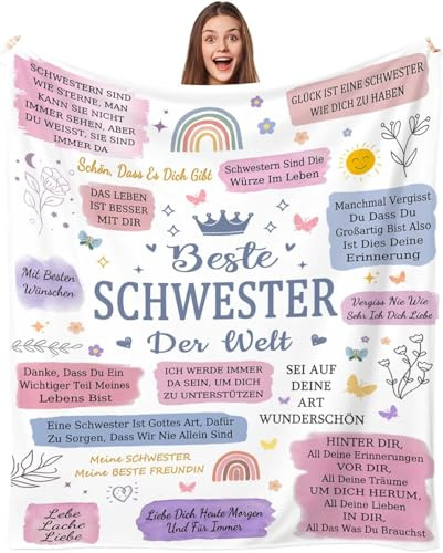 MUOOAY Kuscheldecke Schwester Geschenke Decke 130 x 150 cm | Personalisiert Flanelldecke Beste Freundin Geburtstag, Bestie Freundschaft Geschenk Freundinnen Geschenkideen für Frauen Weihnachten