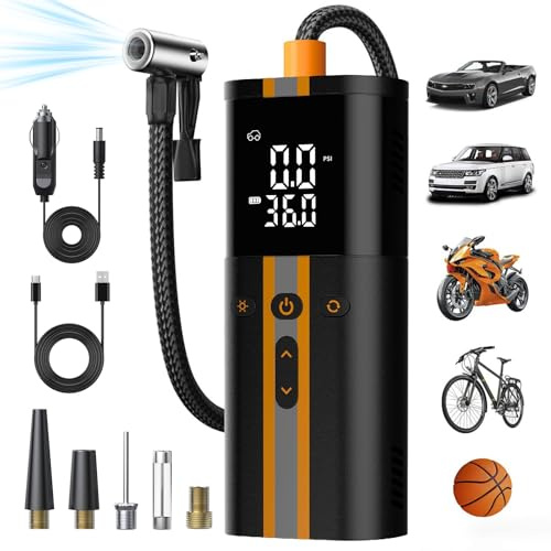 TowerTop Elektrische Fahrradpumpe, 12V DC 150PSI Doppelstrom Luftpumpe Elektrisch, 6000mAh Fahrradpumpe, 5X schneller Aufpumpvorgang, 4 voreingestellte Modi, digitaler Manometer, Speicherfunktion, LED
