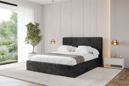 ALTDECOR Polsterbett mit Bettkasten und Lattenrost, Bett mit Kopfteil, Boxbett ohne Matratze, Doppelbett mit Stauraum - ALOVA - 120x200 Cord - Schwarz