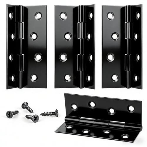 2 Pairs Door Hinges, 4 inch (100mm) Stainless Steel Heavy Duty Hinges | 32 Pcs Screws for Door, Windows, Closet, Garden Gate, Drawer(Black)