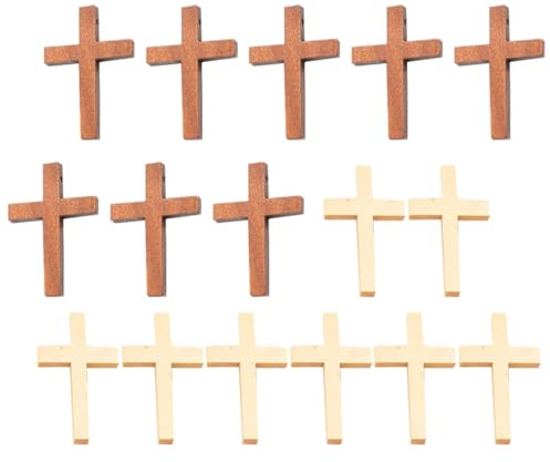 Supvox 20 Stück Holzkreuz Anhänger 4x3cm in Weiß und Braun Selbstgemacht Bastelset für Heimwerkerprojekte Glatt Polierte Holzdekoration zum Aufhängen