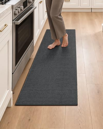 COLOR&GEOMETRY 43x150cm Küchenteppiche rutschfeste Waschbar, Grau | 4mm Dünne Gewebe Gummi Gestützt Küche Runner Teppich, Absorbierende Leicht zu Reinigen Fußbodenmatten vor dem Waschbecken