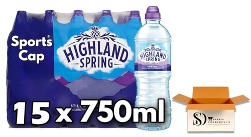 Highland Spring Still Spring Water 750ml (Pack of 15) – Natural Scottish Spring Water - Naturally Pure Scottish Mineral Water – Ideal for Hydration, Sports, Gym, Work & Home – Sports Cap Bottle