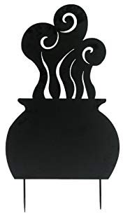 INNA-Glas Halloween Silhouette Hexenkessel Spooky Cauldron, Metall, schwarz, 83cm - Fenster Dekoration