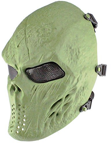 Gocher Tactical Skull Skelett für Halloween Patriots CS Spiel und Maskerade Party Vollgesichtsmaske mit Metallnetz Augenschutz OD